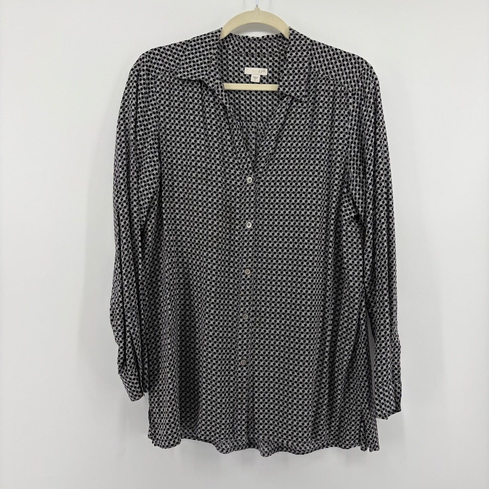 J. Jill Button Down Shirt Black Gray Geometric Print Women's Size Small